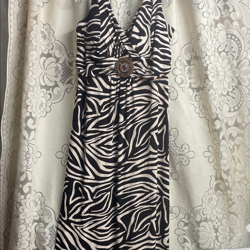 Enfocus Studio Brown and Tan Animal Print Tropical Maxi Dress